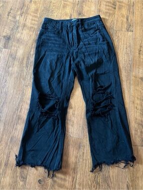 Vervet Jeans Denim Black Distressed Cropped Wide Leg Size 28 Pants Women’s